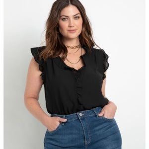 NWT Eloquii Black Sleeveless Ruffle Placket Shell Button SZ 18